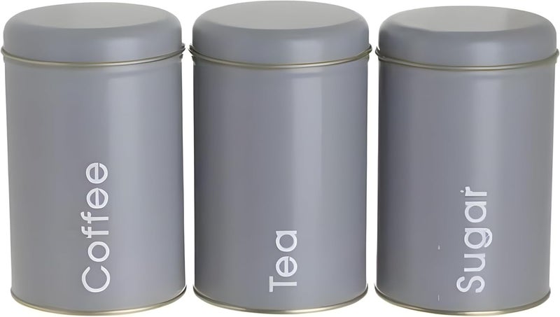 3-Piece Metal Storage Canister Set with Airtight Vacuum Lid – Kitchen Containers for Tea, Coffee & Sugar – Durable Tin Food Storage Jars with Secure Seal – Modern Countertop Organizer 16×10 cm