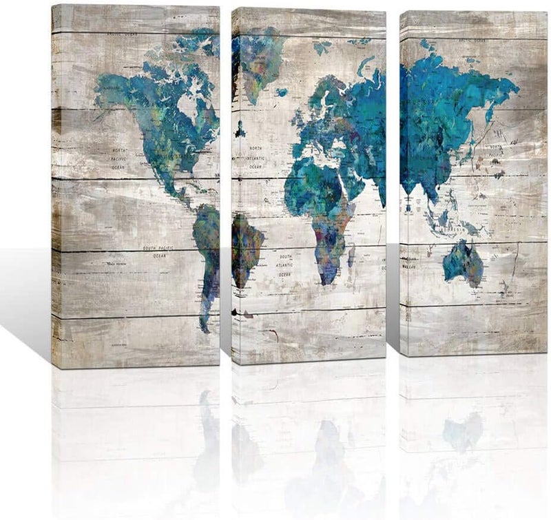 Pogusmavi Large World Map Canvas Print Picture Wall Art Decor for Living Room Bedroom 16x32x3p Multi - Image 1