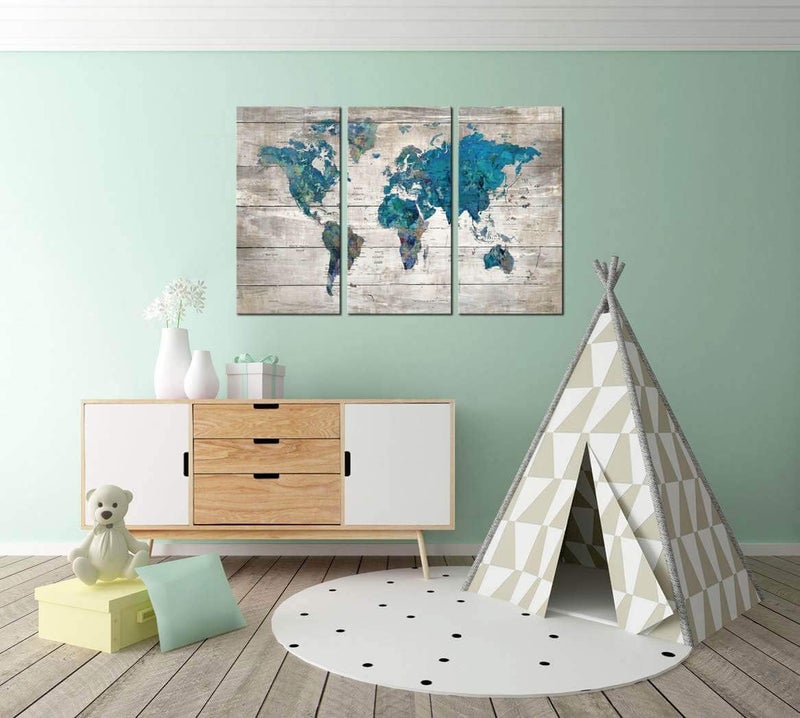 Pogusmavi Large World Map Canvas Print Picture Wall Art Decor for Living Room Bedroom 16x32x3p Multi - Image 3