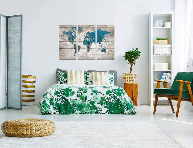 Pogusmavi Large World Map Canvas Print Picture Wall Art Decor for Living Room Bedroom 16x32x3p Multi - Image 4