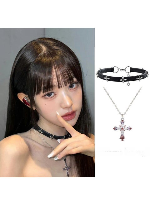 Zhang Yuan Ying Inspired Black Choker Necklace Leather Zhang Yuanying Two-piece Set