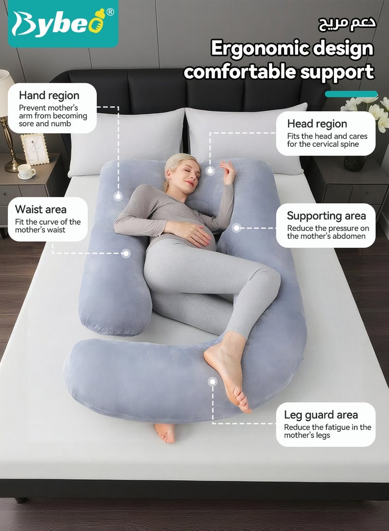 Bybeo Pregnancy Pillow + Maternity Belt Set, Maternity Pillows with Removable Crystal Velvet Cover, U-Shape Full Body Pillow for Sleeping, Body Pillows for Adults With Adjustable Belly Bands and Supports - Image 3