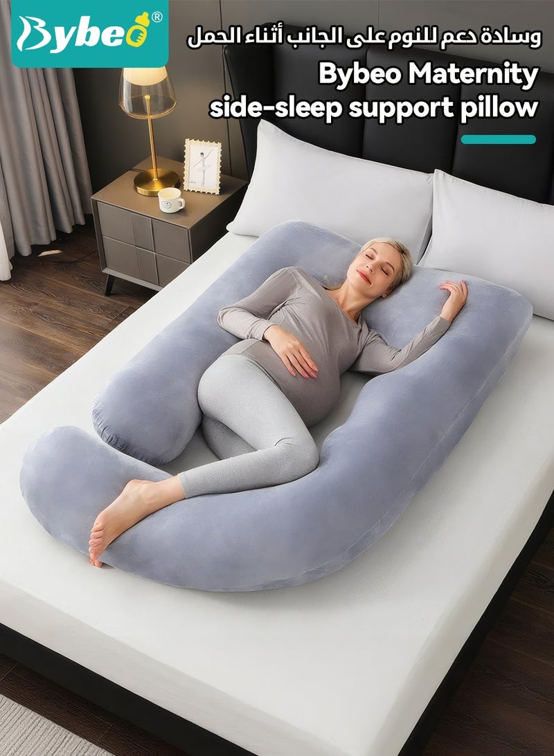 Bybeo Pregnancy Pillow + Maternity Belt Set, Maternity Pillows with Removable Crystal Velvet Cover, U-Shape Full Body Pillow for Sleeping, Body Pillows for Adults With Adjustable Belly Bands and Supports - Image 2