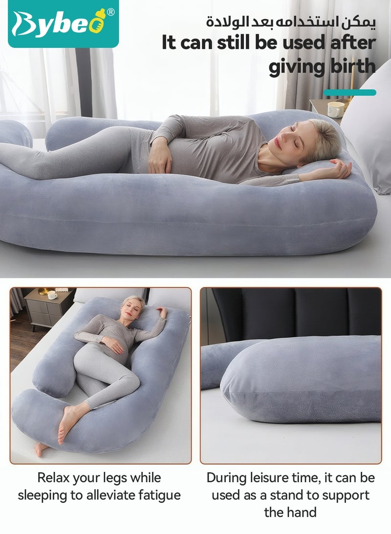 Bybeo Pregnancy Pillow + Maternity Belt Set, Maternity Pillows with Removable Crystal Velvet Cover, U-Shape Full Body Pillow for Sleeping, Body Pillows for Adults With Adjustable Belly Bands and Supports - Image 4