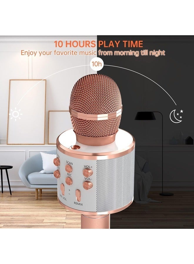 2-Pack Wireless Bluetooth Karaoke Microphones - Portable Handheld Mic with Speaker, Ideal Gift for All Ages (Rose Gold & Blue) - Image 4