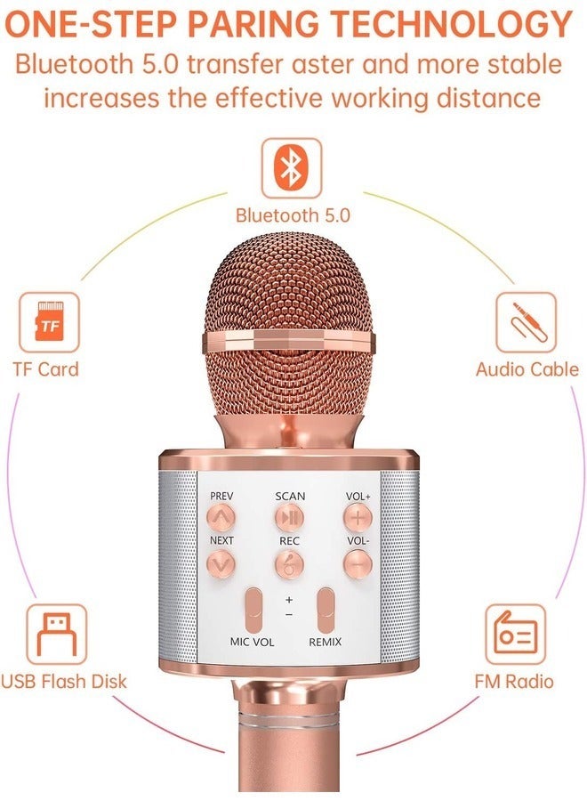 2-Pack Wireless Bluetooth Karaoke Microphones - Portable Handheld Mic with Speaker, Ideal Gift for All Ages (Rose Gold & Blue) - Image 2