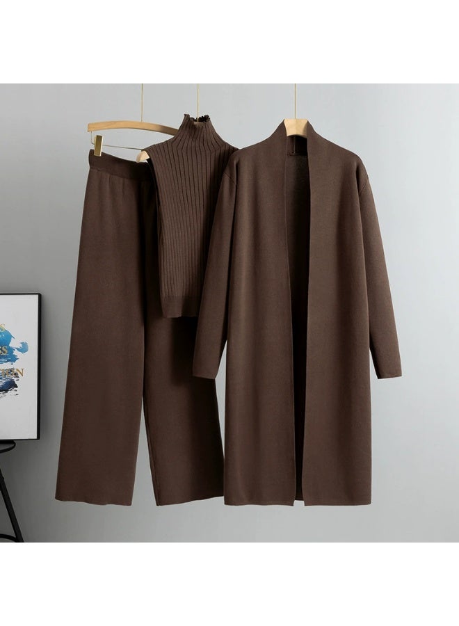 general Three-piece knitted sleeveless cardigan sweater cardigan pants three-piece set - Image 1