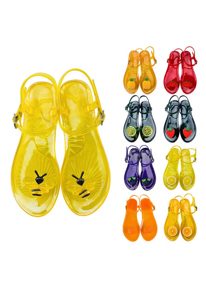 Women's Round Toe Jelly Sandals Soft PVC Non-Slip Sole Beach Shoes Fruit Pattern Summer Casual Slippers Watermelon  - Image 2