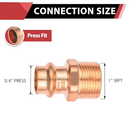 EFIELD Pack of 5 EFIELD Press Copper Fittings34Inch Copper Press x 1inch Male Copper Adapters LBP DesignPRESS044 - Image 3