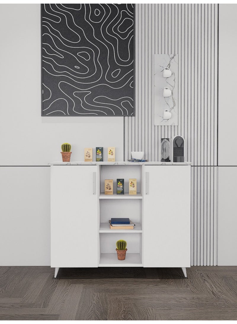 كوفي وورلد ركن قهوة أبيض مع رف مع أثاث حديث تصميم خشب أبيض 110x90x40 سم - Image 1