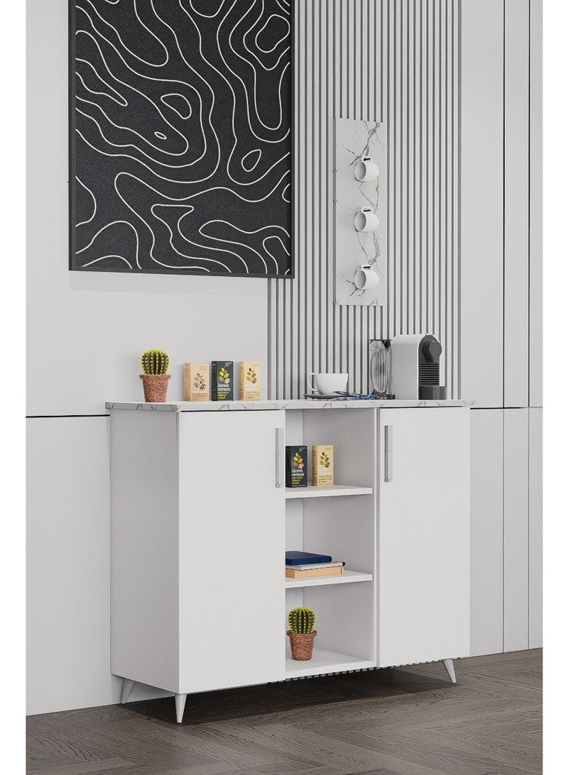 كوفي وورلد ركن قهوة أبيض مع رف مع أثاث حديث تصميم خشب أبيض 110x90x40 سم - Image 2