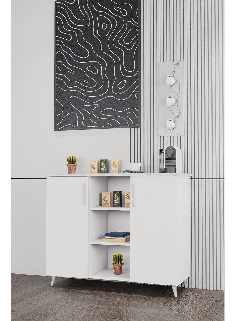 كوفي وورلد ركن قهوة أبيض مع رف مع أثاث حديث تصميم خشب أبيض 110x90x40 سم - Image 3