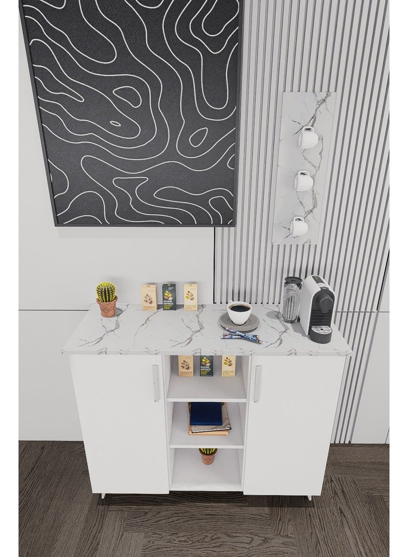 كوفي وورلد ركن قهوة أبيض مع رف مع أثاث حديث تصميم خشب أبيض 110x90x40 سم - Image 5