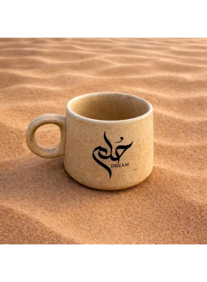 Tohfa Luxe Tohfa Luxe Dream Calligraphic Grace Mug – Handcrafted Ceramic Mug with Arabic & English Calligraphy | Sand Color | 250ml Lead-Free Matte Mug | Artisan Coffee & Tea Cup | Meaningful Gift for Mindful Living