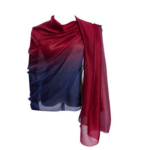CYZLANN Women's Scarves 100% Silk Long Lightweight Scarfs for women(dark red blue) - Image 1