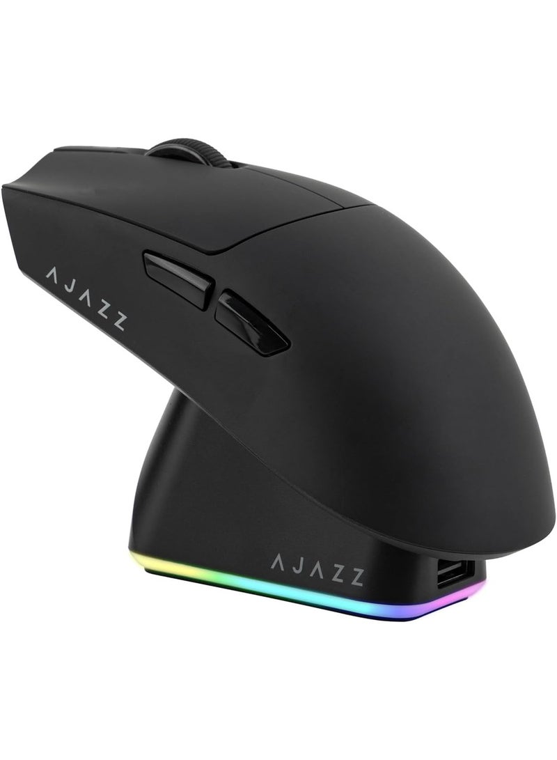 إيه جاز ماوس العاب لاسلكي AJAZZ AJ139P V3 MC مع قاعدة شحن و3 اوضاع وبطارية 800mAh قابلة للتعديل 24000 نقطة لكل بوصة ومستشعر PAW3311 ومعدل تصويب 1000 ووزن 69 غرام خفيف الوزن وويندوز وماك من ميكلاندز (اسود) - Image 1