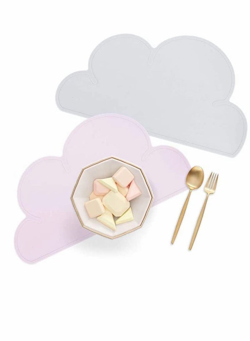2 PCS Kids Place Mats, Silicone Cloud Shape Table Placemats Baby Feeding Plate Anti Slip Heat Proof Stain Resistant Washable Toddler Tablemat Portable Tableware (Grey, Pink, 18 x 10 Inch) - Image 1