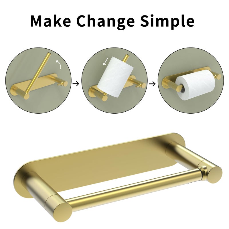 WZRUA Adhesive Toilet Paper Holder Gold Double Post Pivoting Bathroom Toilet Tissue Holder Roll Holder Stick On No Drilling Stainless Steel and Zinc Alloy - Image 2