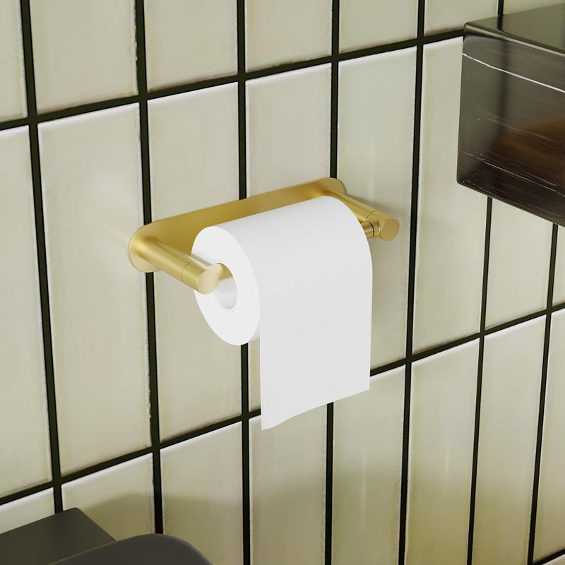 WZRUA Adhesive Toilet Paper Holder Gold Double Post Pivoting Bathroom Toilet Tissue Holder Roll Holder Stick On No Drilling Stainless Steel and Zinc Alloy - Image 4