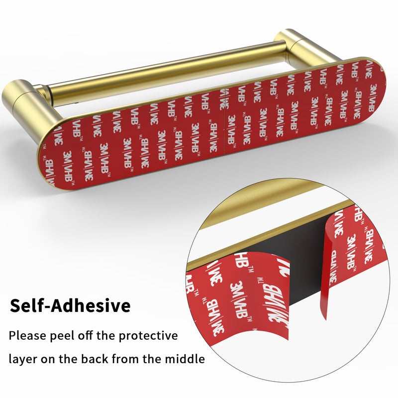 WZRUA Adhesive Toilet Paper Holder Gold Double Post Pivoting Bathroom Toilet Tissue Holder Roll Holder Stick On No Drilling Stainless Steel and Zinc Alloy - Image 3