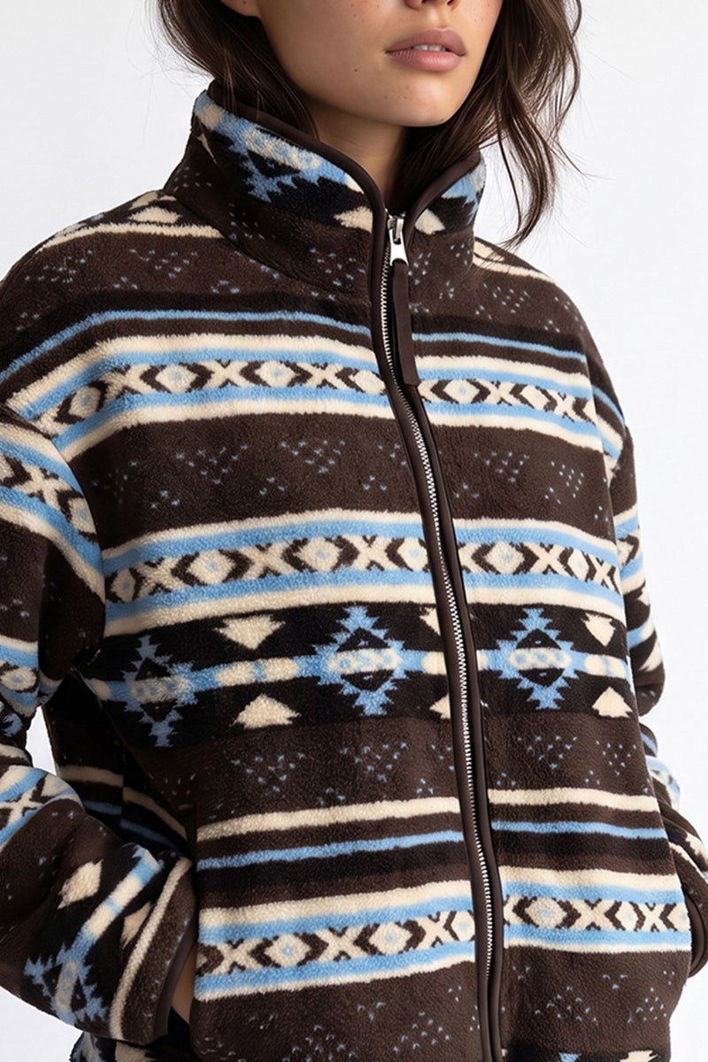 MIXRAY Women's Geometric Zipper Collar Sweatshirt - Image 2