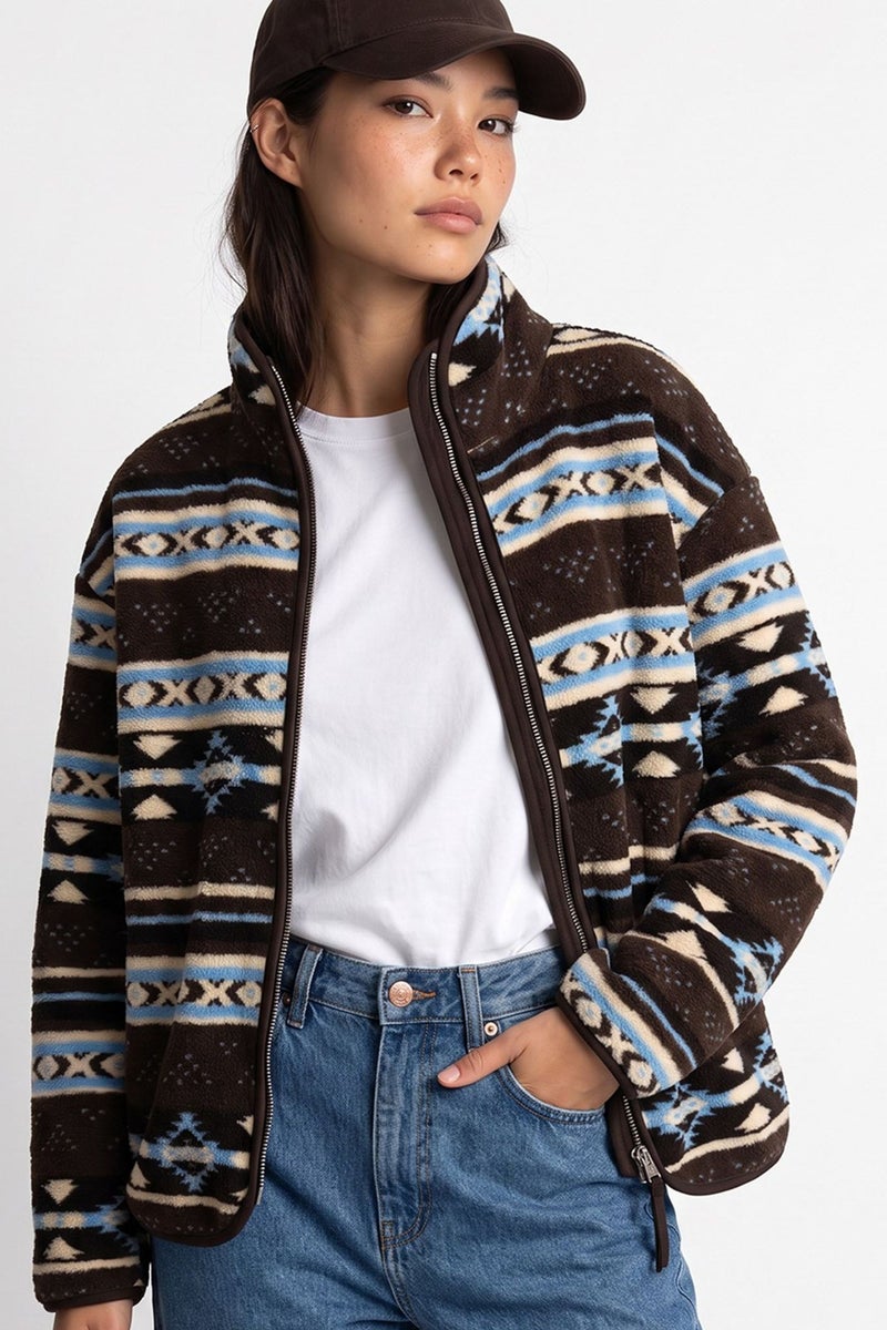 MIXRAY Women's Geometric Zipper Collar Sweatshirt - Image 4