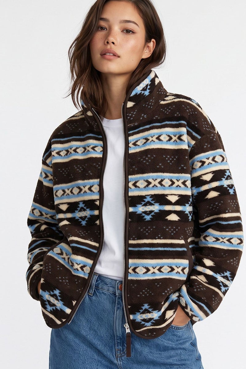 MIXRAY Women's Geometric Zipper Collar Sweatshirt - Image 3