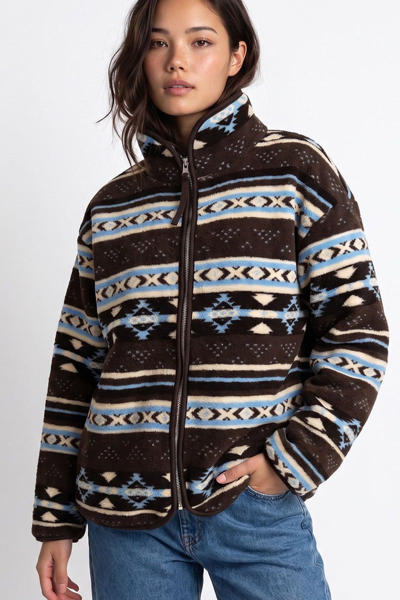 MIXRAY Women's Geometric Zipper Collar Sweatshirt - Image 1