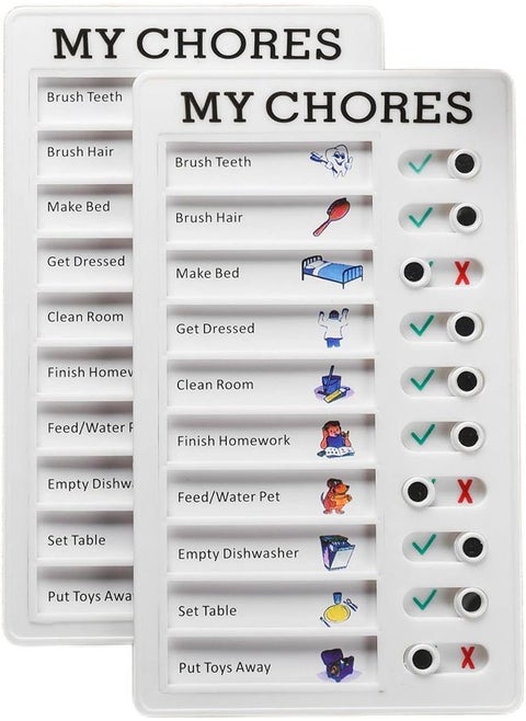 2 Pieces Chore Chart for Multiple Kids,Daily Chore Schedule for 2 Kids，Memo Checklist Plan Board Detachable Plastic for Home Reusable Chore List (to Do List for Kids) 4.7x7.9 Inch