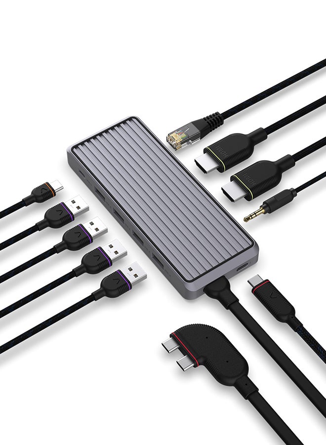 Unisynk Unisynk USB-C Hub for Mac, Dual display USB-C Hub (10-in-1) with 4K@60Hz HDMI, 100W USB-C PD, 5 Gbit/s USB-A and USb-C data ports, Ethernet, Audio 3,5 mm, for MacBook  - Image 2