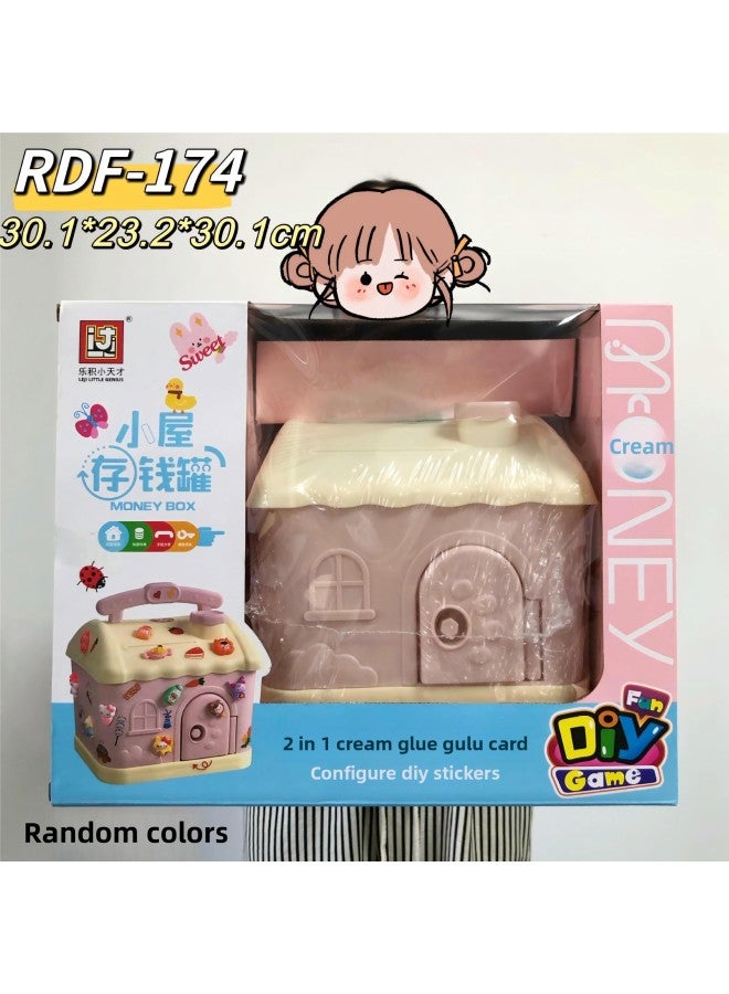 Educational Institution Toy Piggy Bank Storage Backpack Piggy Bank Suit 39 Mode Stall Children Gift Toys-Color:Cream Glue Cabin Piggy Bank (2 Colors Random) - Image 1