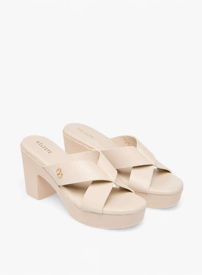 Celeste Womens Logo Accent Slip-On Cross Strap Sandals With Block Heels - Image 2