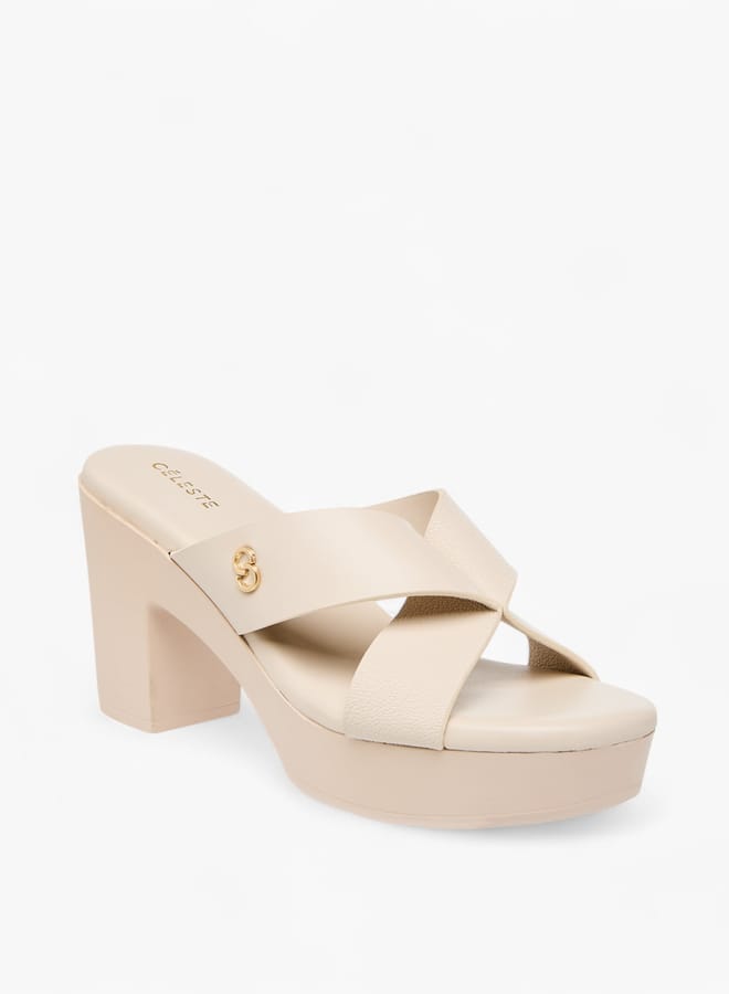 Celeste Womens Logo Accent Slip-On Cross Strap Sandals With Block Heels - Image 3