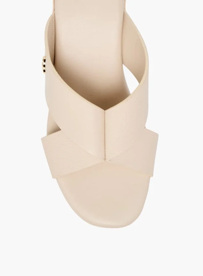 Celeste Womens Logo Accent Slip-On Cross Strap Sandals With Block Heels