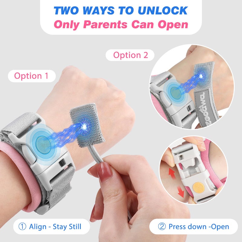 Zooawa Toddler Leash 2Pack, Toddler Kids Harness Anti Lost Wrist Link with Magnetic Lock, Reflective Safety Walking Harness Wristband Leashes for 2,3,4 Years Old Boys Girls, Blue+Pink - Image 3