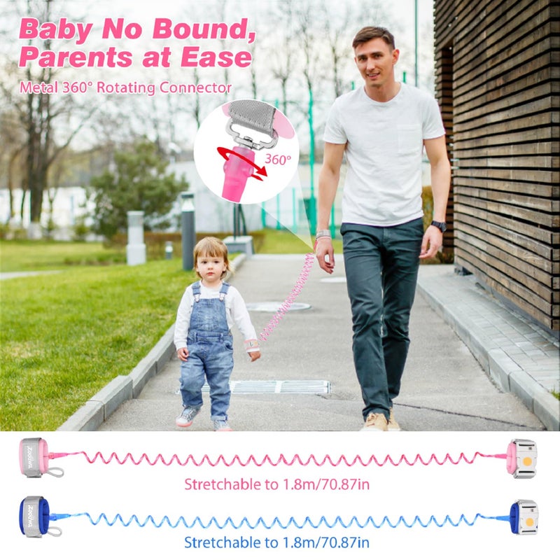 Zooawa Toddler Leash 2Pack, Toddler Kids Harness Anti Lost Wrist Link with Magnetic Lock, Reflective Safety Walking Harness Wristband Leashes for 2,3,4 Years Old Boys Girls, Blue+Pink - Image 4