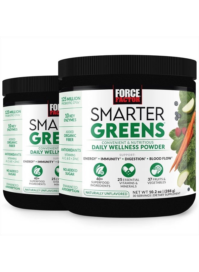 Force Factor FORCE FACTOR Smarter Greens Daily Wellness Powder 2-Pack to Support Energy, Immunity & Digestion, Greens Powder, Superfood Powder with Vitamins, Minerals & Probiotics, Unflavored, 60 Servings  - Image 1