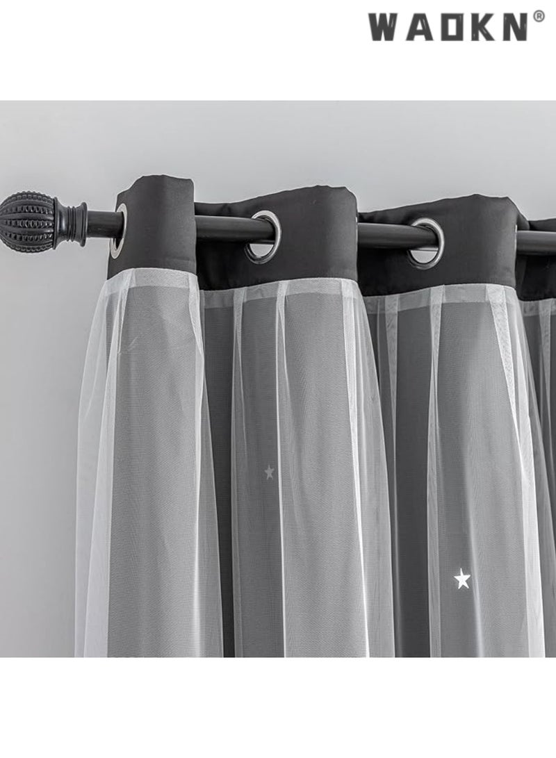 WAOKN Panels Stars Blackout Curtains for Bedroom Girls Kids Baby Window Curtain Double Layer Star Cut Out Aesthetic Living Room Decor Wall Home Decorations Curtain,Curtains for Bedroom Star Hollow Out Blackout Curtains for Kids Room Double Layer Star Cut Out Window Decor(1 Panel, 52W x 63L inch)  - Image 3