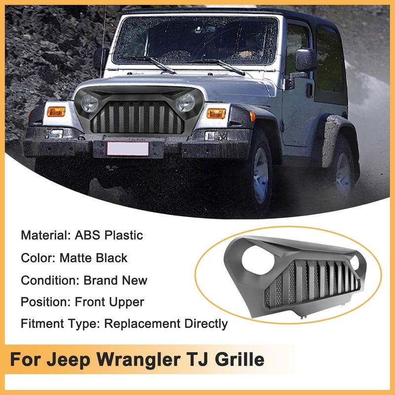 DIBON AUTO Matte Black Grille for Jeep Wrangler TJ Gladiator (1997-2006) - Image 4