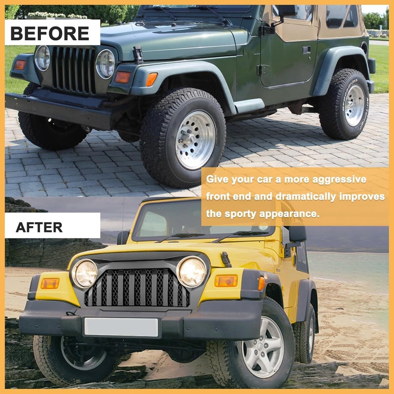 DIBON AUTO Matte Black Grille for Jeep Wrangler TJ Gladiator (1997-2006) - Image 5