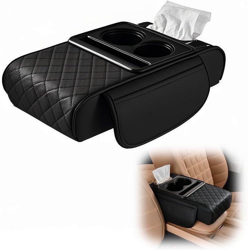 KASTWAVE 4-in-1 Multifunctional Car Armrest Storage Box with Cup Holders and Tissue Slot - Image 1