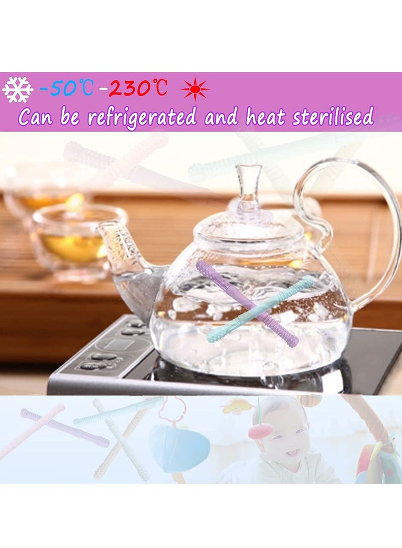 platube Baby Teething Tube, Soft And Durable Infant Teething Toys, Easy To Clean Hollow Silicone Baby Teether, Lightweight And Flexible Chew Straws For Toddlers, (1pc, Golden Hoop Pink) - Image 3