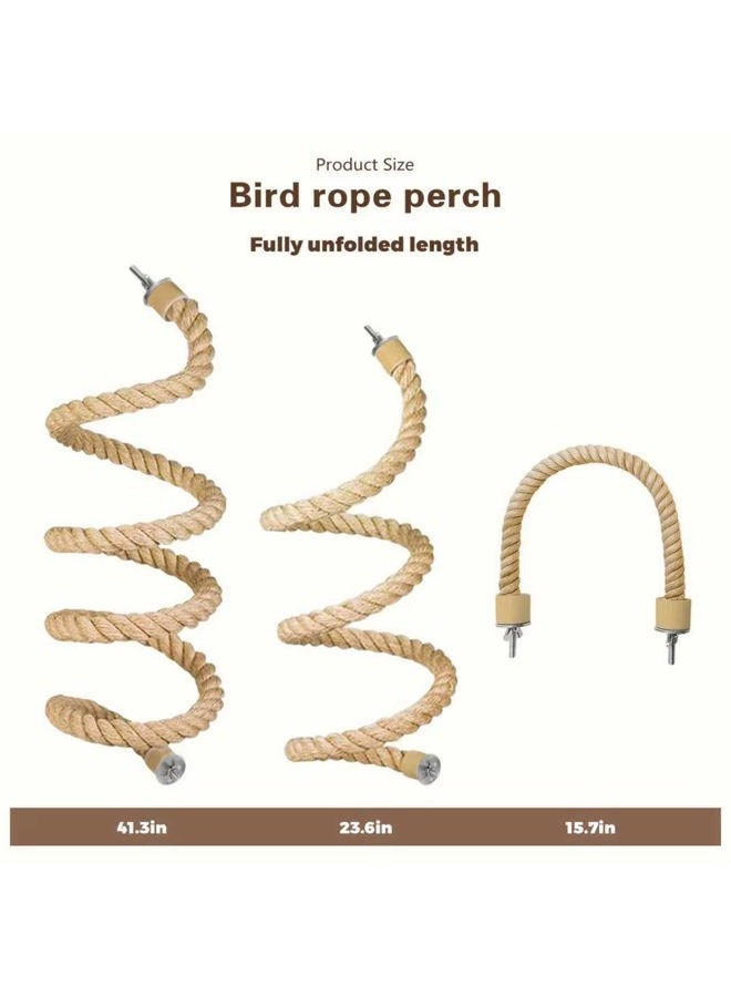 DINTSTYLE 3pcs Bird Rope Perch for Parrots,Bird Cage Climbing Rope Toys Accessories,Bendable Climbing,Bendable Natural Jute Boing with Pine Wood and Stainless Steel Mount,Parakeet Lovebirds(Natural Jute) - Image 2