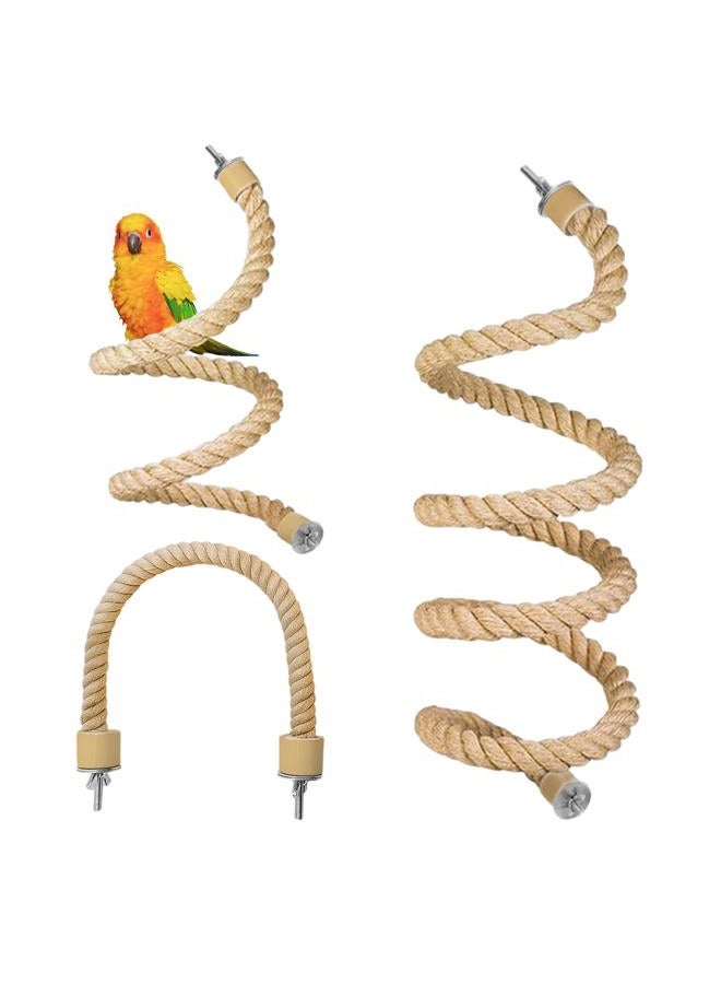 DINTSTYLE 3pcs Bird Rope Perch for Parrots,Bird Cage Climbing Rope Toys Accessories,Bendable Climbing,Bendable Natural Jute Boing with Pine Wood and Stainless Steel Mount,Parakeet Lovebirds(Natural Jute) - Image 1
