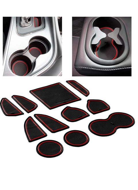 for Dodge Challenger Accessories 2015-2020 Interior Anti Dust Non-Slip Center Console Cup Holder Inserts Liner Mats 11pcs