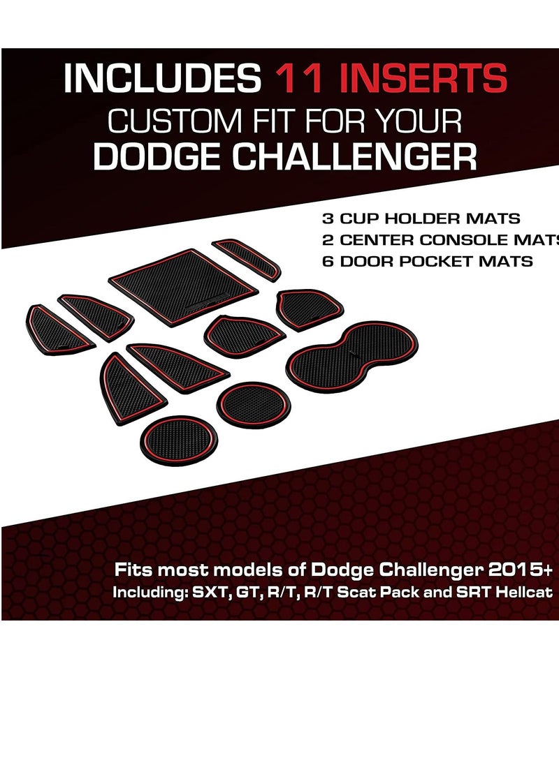 KASTWAVE - for Dodge Challenger Accessories 2015-2020 Interior Anti Dust Non-Slip Center Console Cup Holder Inserts Liner Mats 11pcs - Image 1