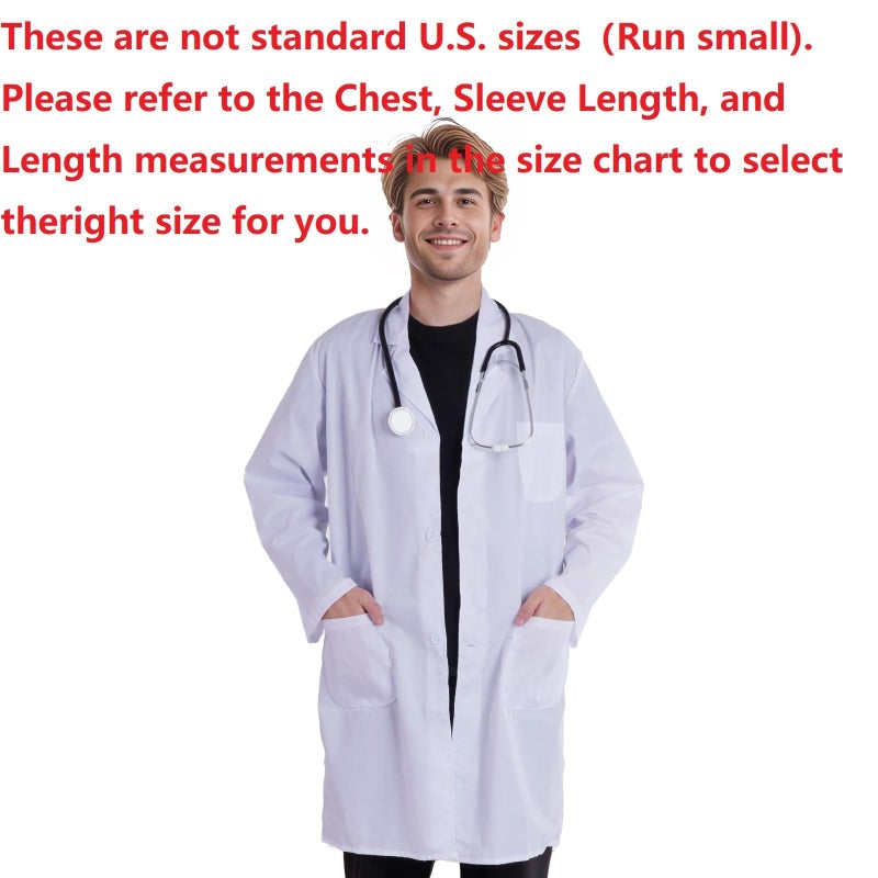 mifengda Scientist Costume Women Men Halloween White Flat Long Sleeve Lab Coats Unisex Halloween Lab Coat Adult Doctor Costume Accessories for Science Doctor Nurse Student(XL) - Image 2
