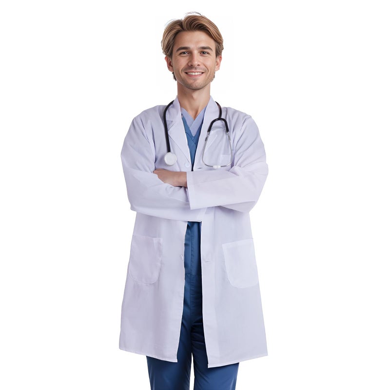 mifengda Scientist Costume Women Men Halloween White Flat Long Sleeve Lab Coats Unisex Halloween Lab Coat Adult Doctor Costume Accessories for Science Doctor Nurse Student(XL) - Image 4