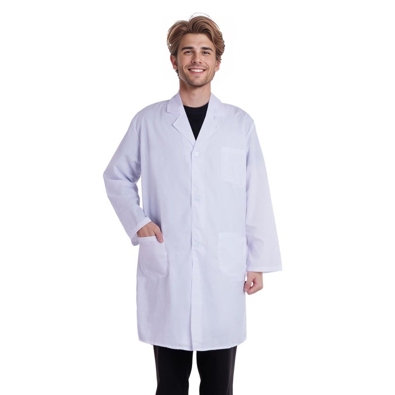 mifengda Scientist Costume Women Men Halloween White Flat Long Sleeve Lab Coats Unisex Halloween Lab Coat Adult Doctor Costume Accessories for Science Doctor Nurse Student(XL) - Image 1