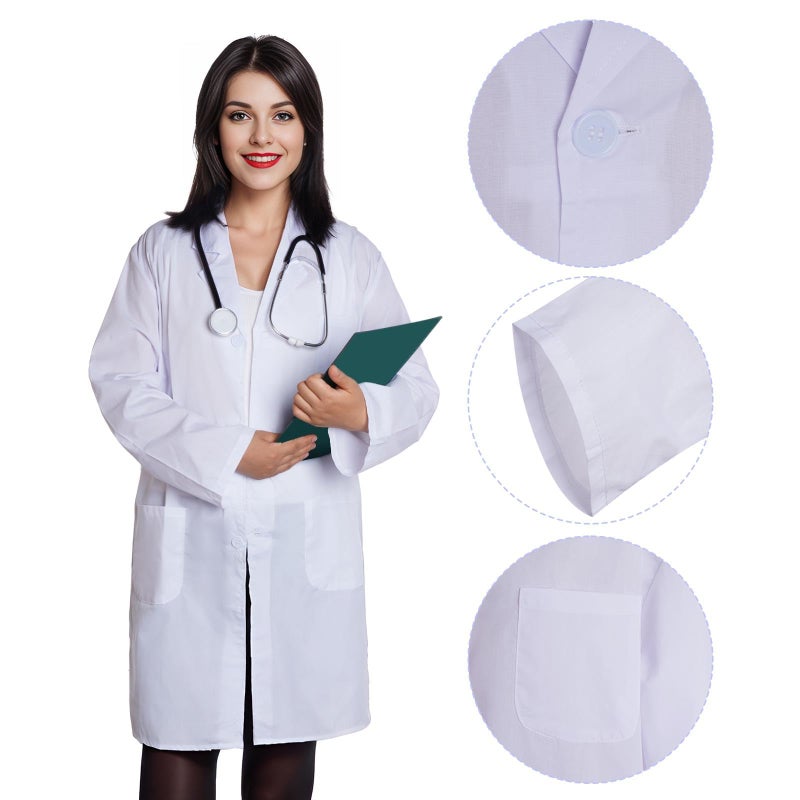 mifengda Scientist Costume Women Men Halloween White Flat Long Sleeve Lab Coats Unisex Halloween Lab Coat Adult Doctor Costume Accessories for Science Doctor Nurse Student(XL) - Image 3